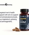 EvoHim bottle with capsules: zinc, magnesium, ginseng and ashwagandha formula