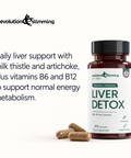 Liver Detox bottle with capsules: milk thistle and artichoke, plus vitamins B6 and B12 for normal energy metabolism