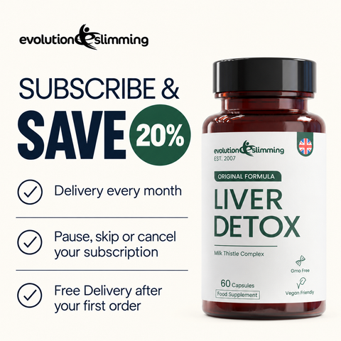 Liver Detox Subscribe and Save 20% panel: monthly delivery, pause, skip or cancel anytime, free delivery after first order