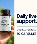 Hand holding a Liver Detox bottle outdoors, original formula, 60 capsules