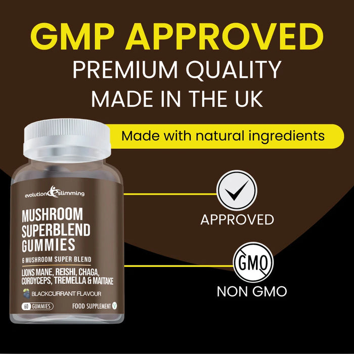 Mushroom Super Blend Gummies with Lion's Mane, Chaga, Cordyceps, Tremella, Maitake & Reishi Mushroom - Evolution Slimming