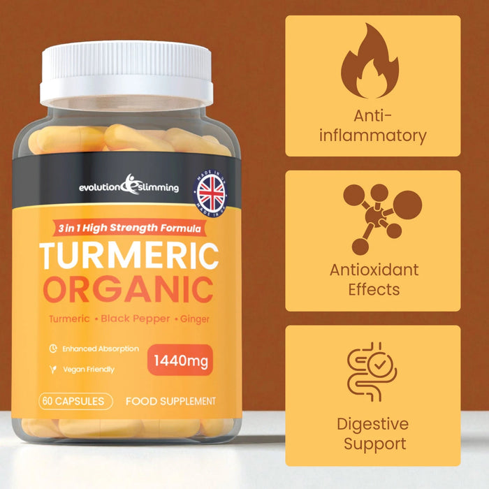 Organic Turmeric Capsules 1440mg – High-Strength Turmeric, Ginger & Black Pepper Evolution Slimming
