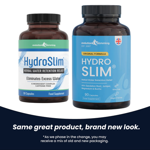 HydroSlim Herbal Water Retention Relief Capsules old and new packaging