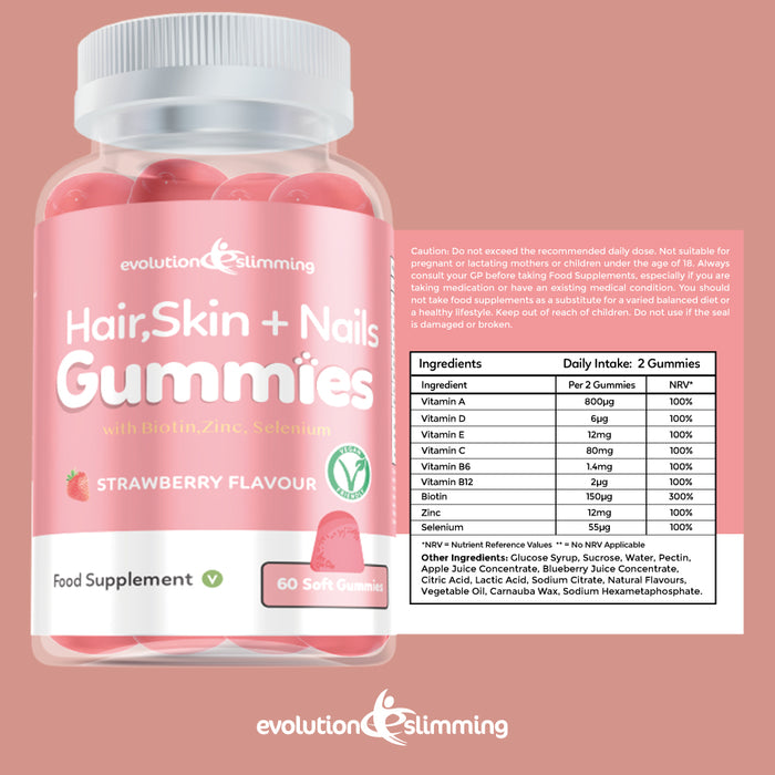 Hair, Skin & Nails Gummies with Biotin, Zinc & Selenium - Vegan Friendly